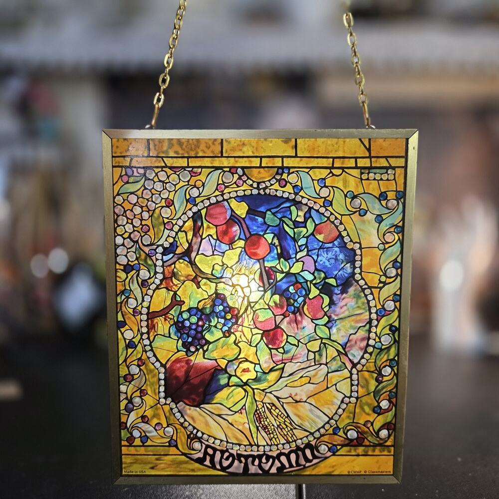 Tiffany Four Seasons Ebros Louis Comfort Autumn Fall Stained Glass Art w/ Chain